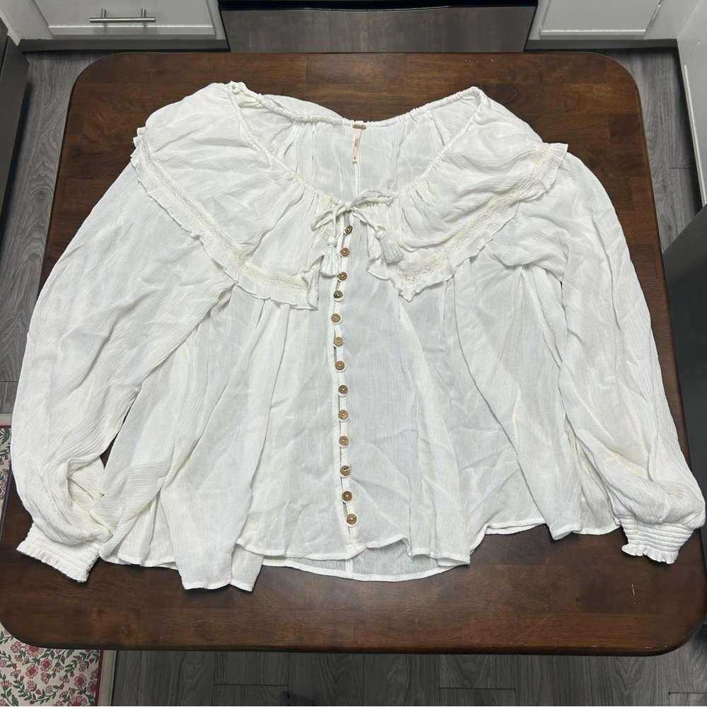 FREE PEOPLE sunrise shirt blouse in ivory white size S - Picture 4 of 16